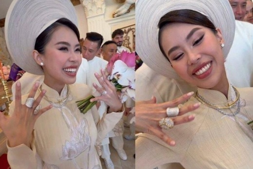 Tiên Nguyễn rạng rỡ trong lễ cưới, tỏa sáng với bộ kim cương lấp lánh